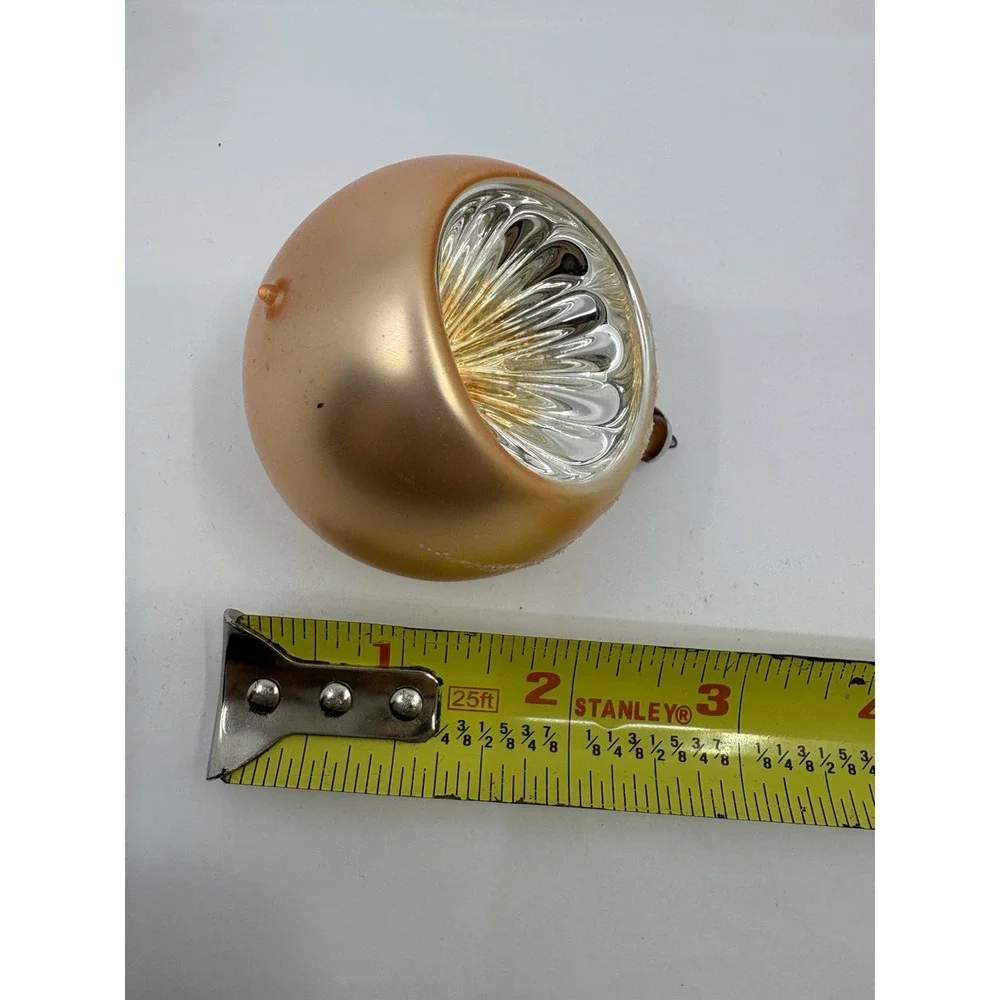 Vintage Christmas Tree Ornament Mercury Blown Glass Peach‎ Bauble Snow